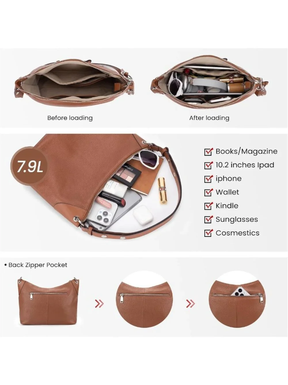 Trendy Genuine Leather Hobo Bag for Women | Soft Crossbody Shoulder Purse with